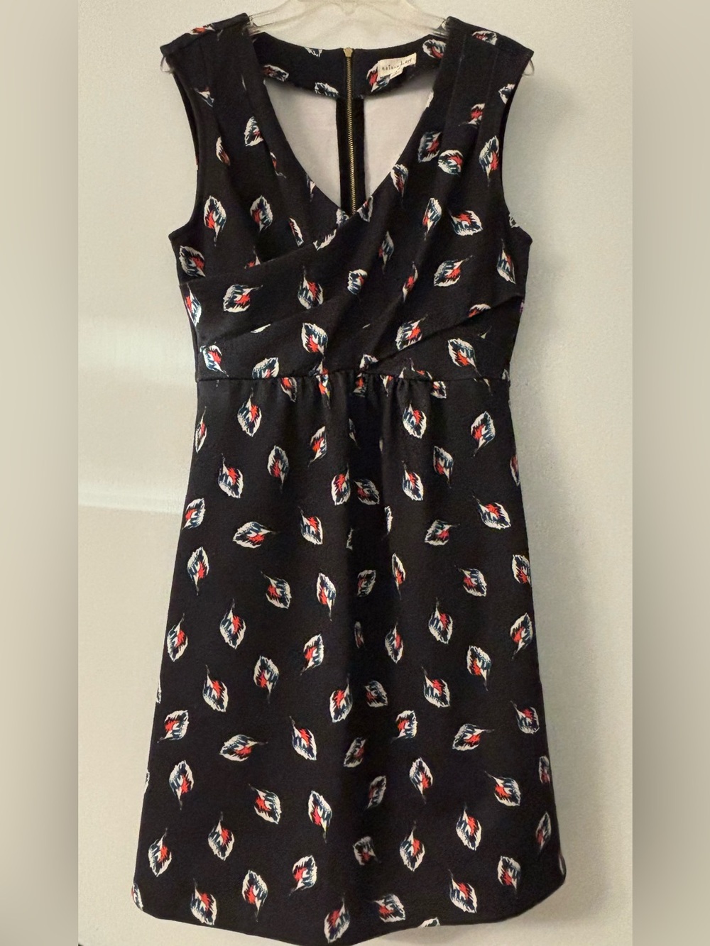 Maison Jules Black Sleeveless Dress with Colorful Leaf Print, size Small